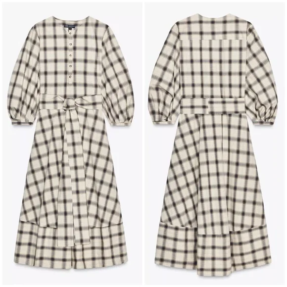 Zara Oversized Cotton Plaid Shirt Dress With Belt Tie Lagenlook Long Sleeves - Picture 5 of 12